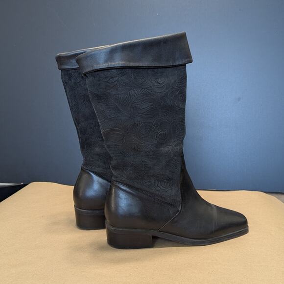 Vintage Markon Suela Leather Floral Embossed Riding Boots Black Cowboy Western - Picture 4 of 7